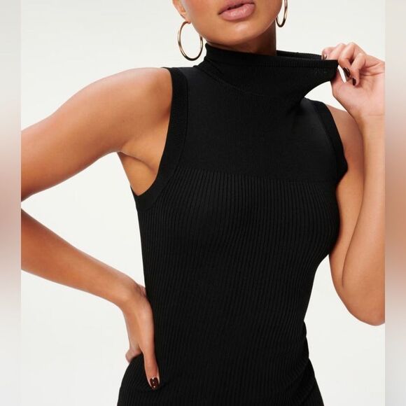 Good American Plus-Sized Black Mock Neck Knit Midi Dress- Sz 7/8 (US 4X-5X) NEW - Picture 5 of 14